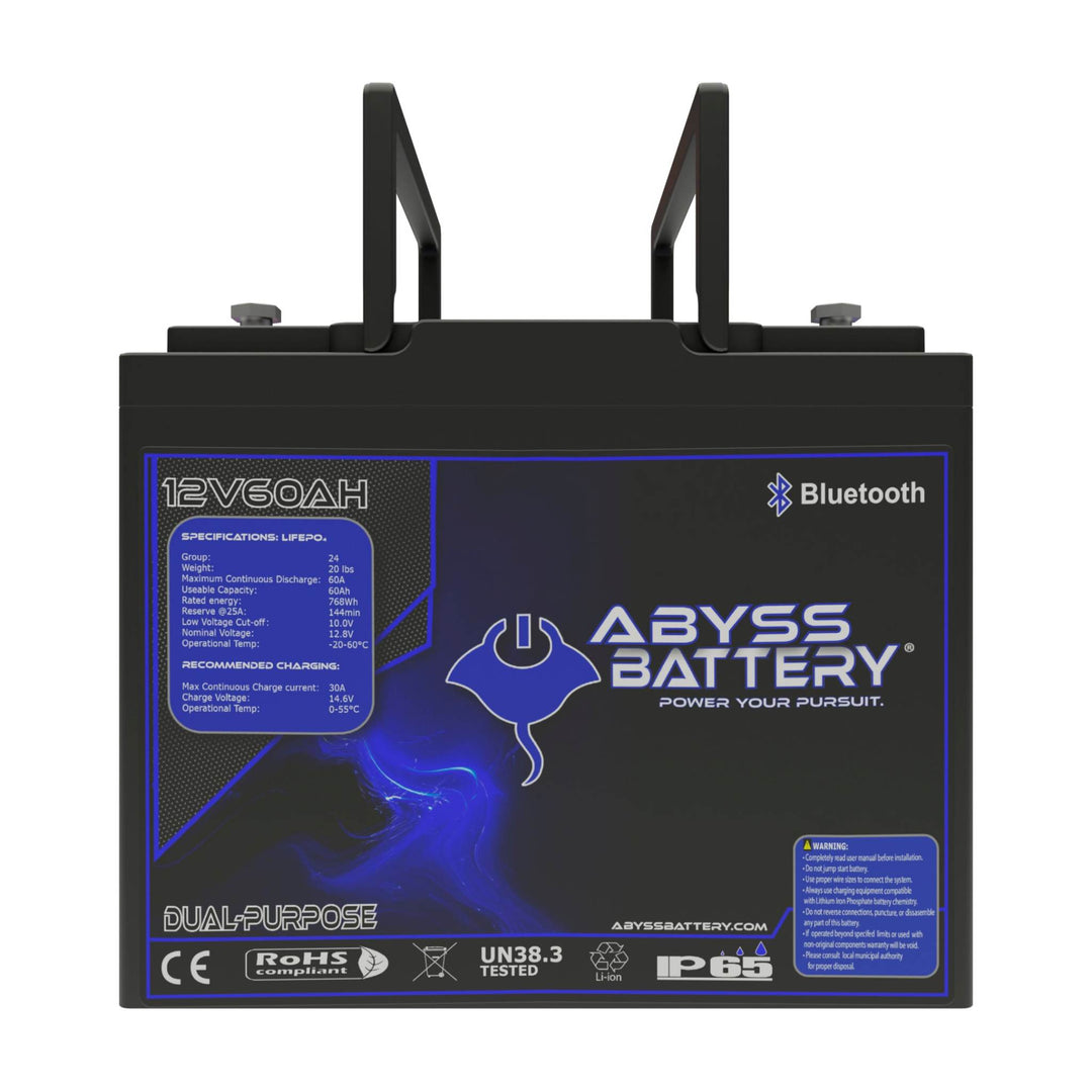 ABYSS® 12V 60Ah Dual Purpose Lithium Marine Battery for boats and RVs.