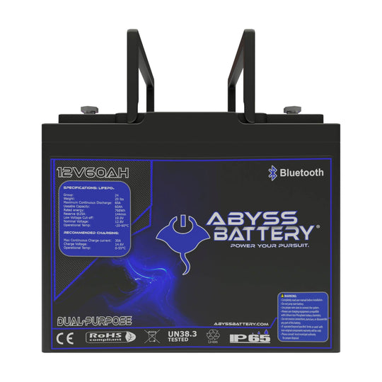 ABYSS® 12V 60Ah Dual Purpose Lithium Marine Battery for boats and RVs.