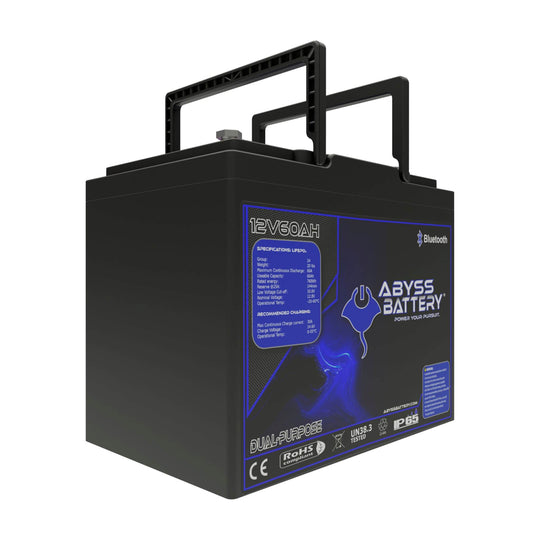 ABYSS® 12V 60Ah Dual Purpose Lithium Marine Battery for boats and RVs.
