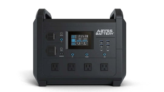 ABYSS® 1600W Portable Power Station with multiple charging ports and LED screen.