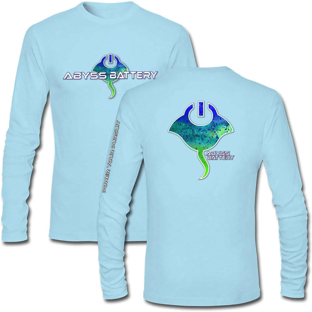 MAHI Light Blue L/S Performance Shirt by Abyss Battery, lightweight and breathable sportswear for outdoor activities.