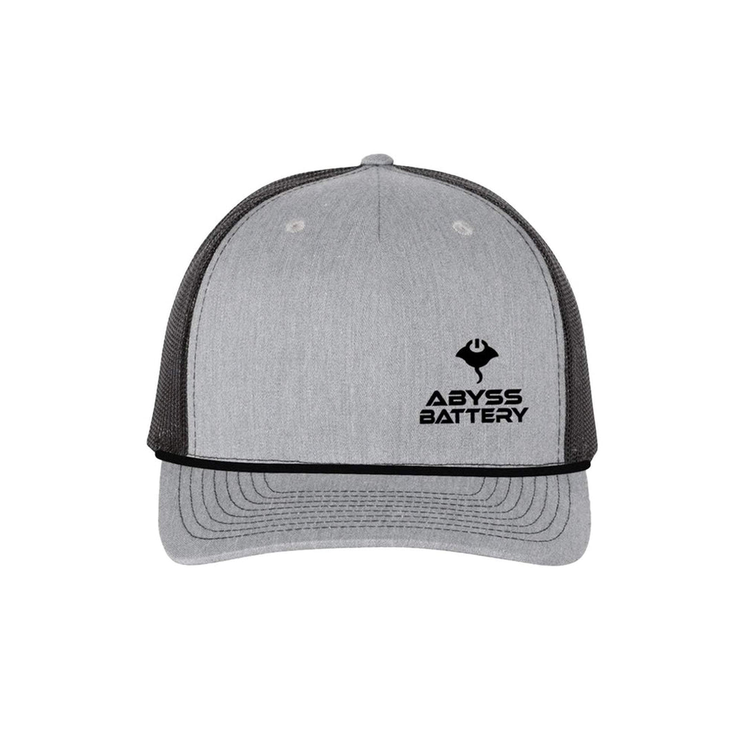 Grey on Black ABYSS® Richardson Mesh Trucker Hat with moisture-wicking lining and 3-layer sweatband.