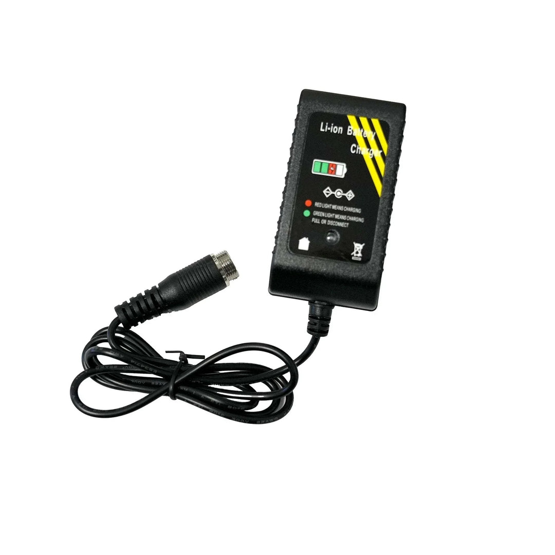 Electric fishing reel battery charger with cable, designed for Kite and Deep Drop Fishing Reel Batteries, delivering 16.8V, 2A output.