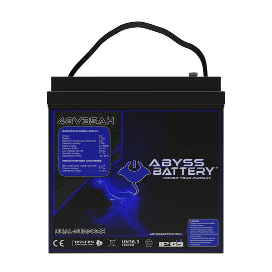 48V lithium golf cart battery with bluetooth and display screen from ABYSS®.