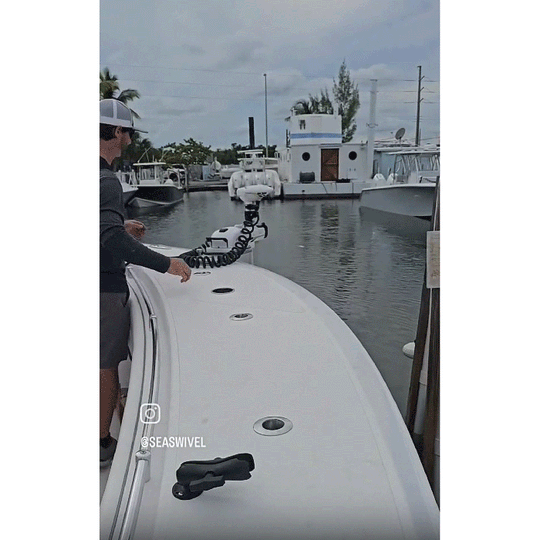 Sea Swivel swiveling mount demonstration on a boat.