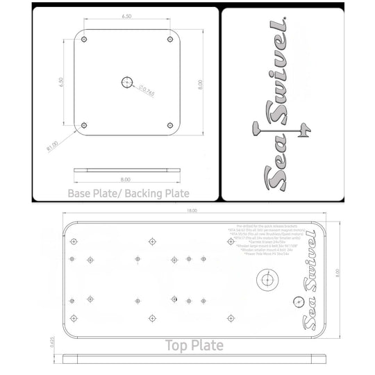 Diagram of Sea Swivel mount system with top and base plate measurements.