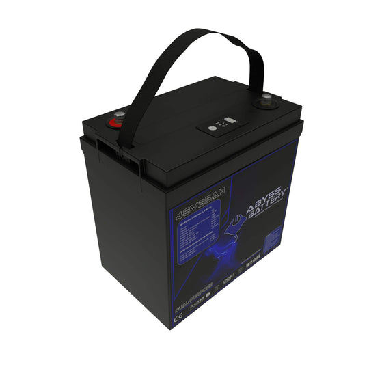 48V lithium golf cart battery with Bluetooth and display screen in GC2 size.
