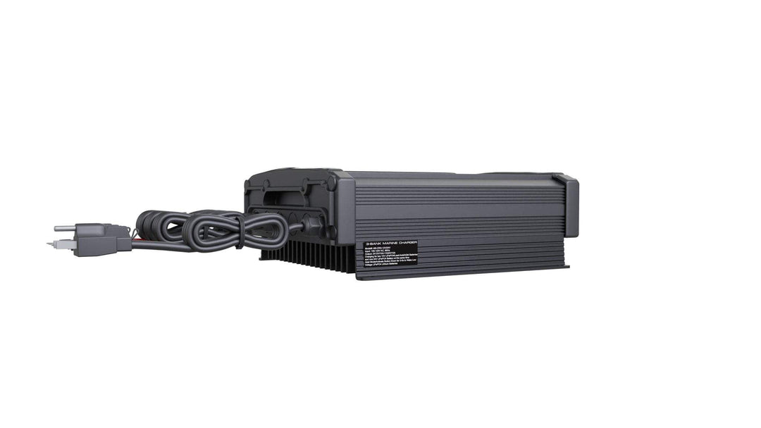 Marine battery charger with 3-bank, 12v/24v compatibility for LiFePO4, lead acid, and AGM batteries.