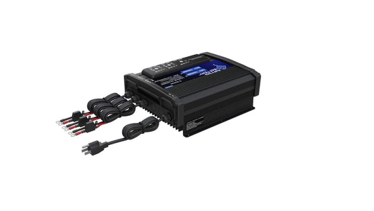 3 Bank Marine Battery Charger for 12v/24v systems, compatible with LiFePO4, Lead Acid, AGM batteries.