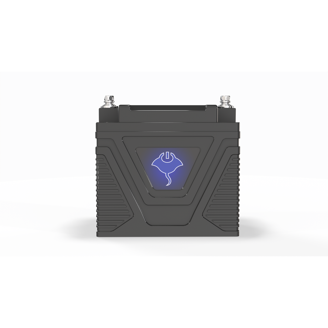 Compact ABYSS® 12V 12Ah Power Sport Lithium battery for jet skis, motorcycles, ATVs, and kayak electronics with lightweight, marine-grade durability and dual-purpose starting and power output.