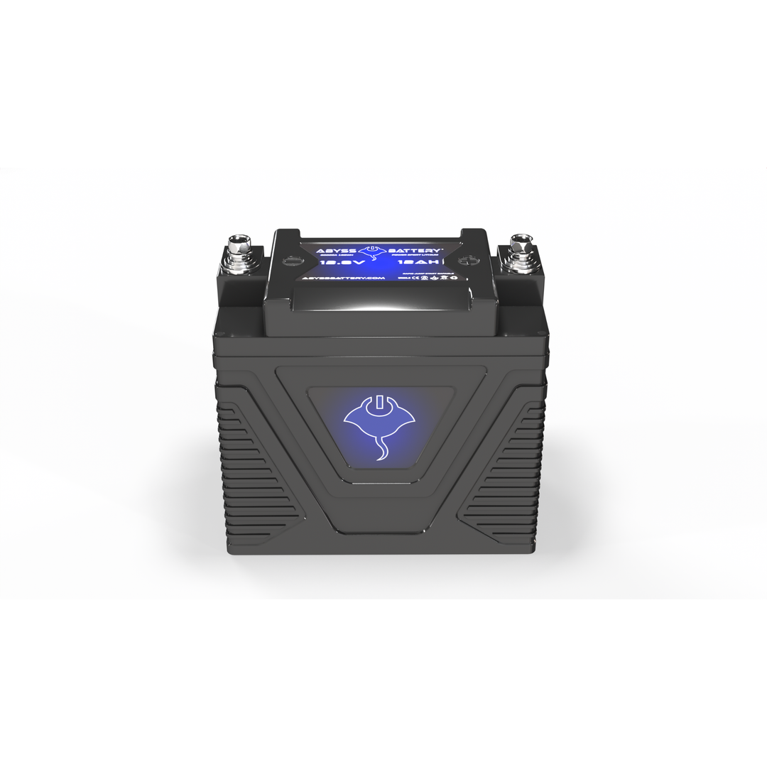 ABYSS 12V 12Ah Power Sport Lithium battery for jet skis, motorcycles, ATVs, and kayak electronics with lightweight, durable design and advanced safety features