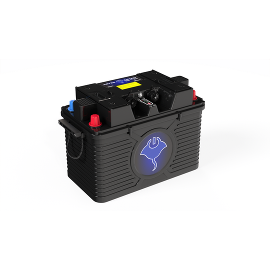 ABYSS® 12V 220Ah NMEA 2000 dual-purpose marine lithium battery with IP67 sealed case and smart network integration for boat engines and electronics