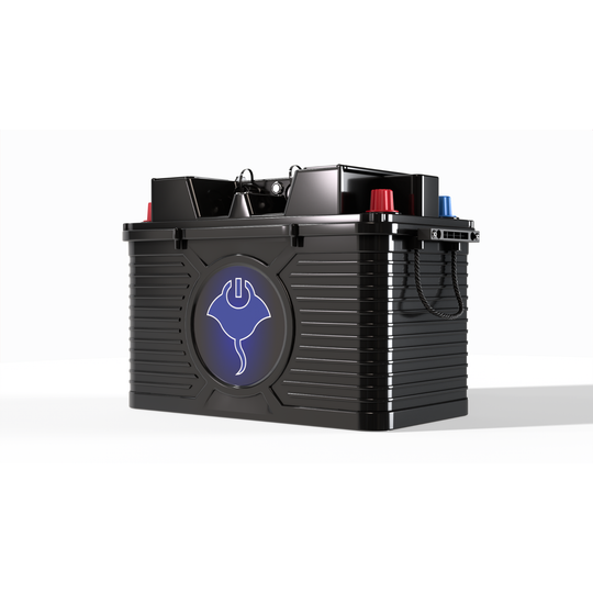 ABYSS 12V 220Ah NMEA 2000 dual-purpose marine lithium battery with IP67 sealed case and smart network integration.