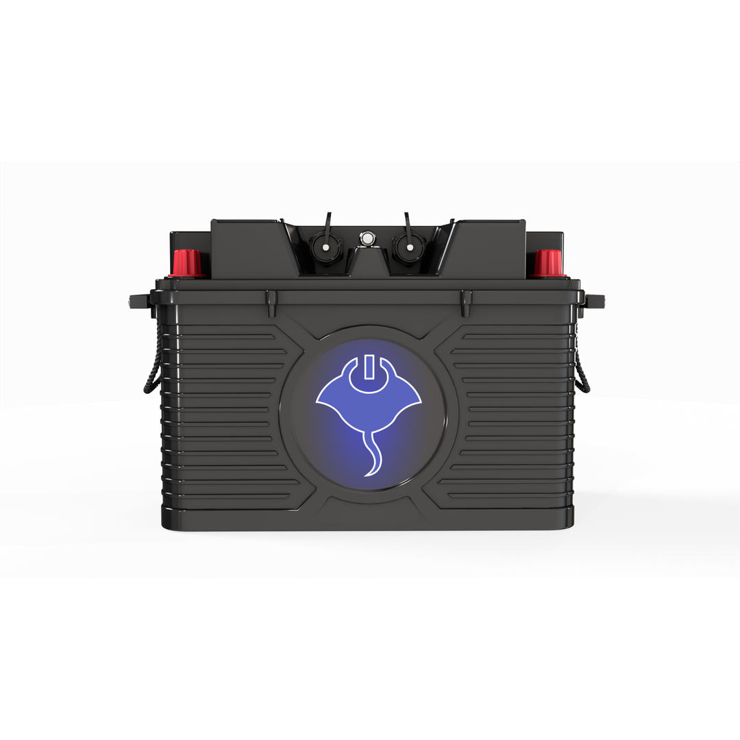 ABYSS® 12V 220Ah NMEA 2000 dual-purpose marine lithium battery with IP67 sealed case and smart network display integration