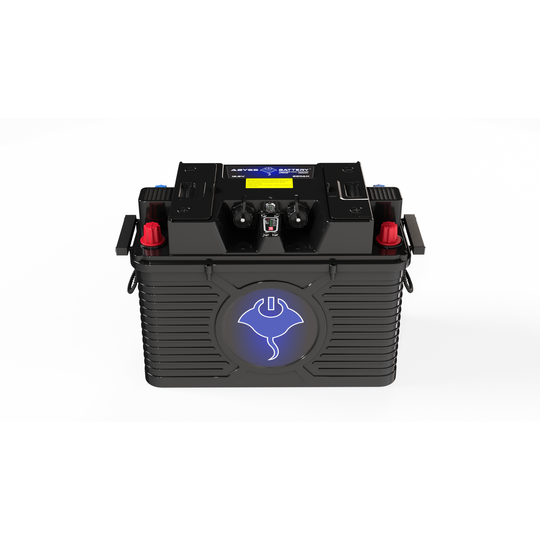 ABYSS 12V 220Ah NMEA 2000 dual-purpose marine lithium battery with IP67 sealed case and smart network integration.