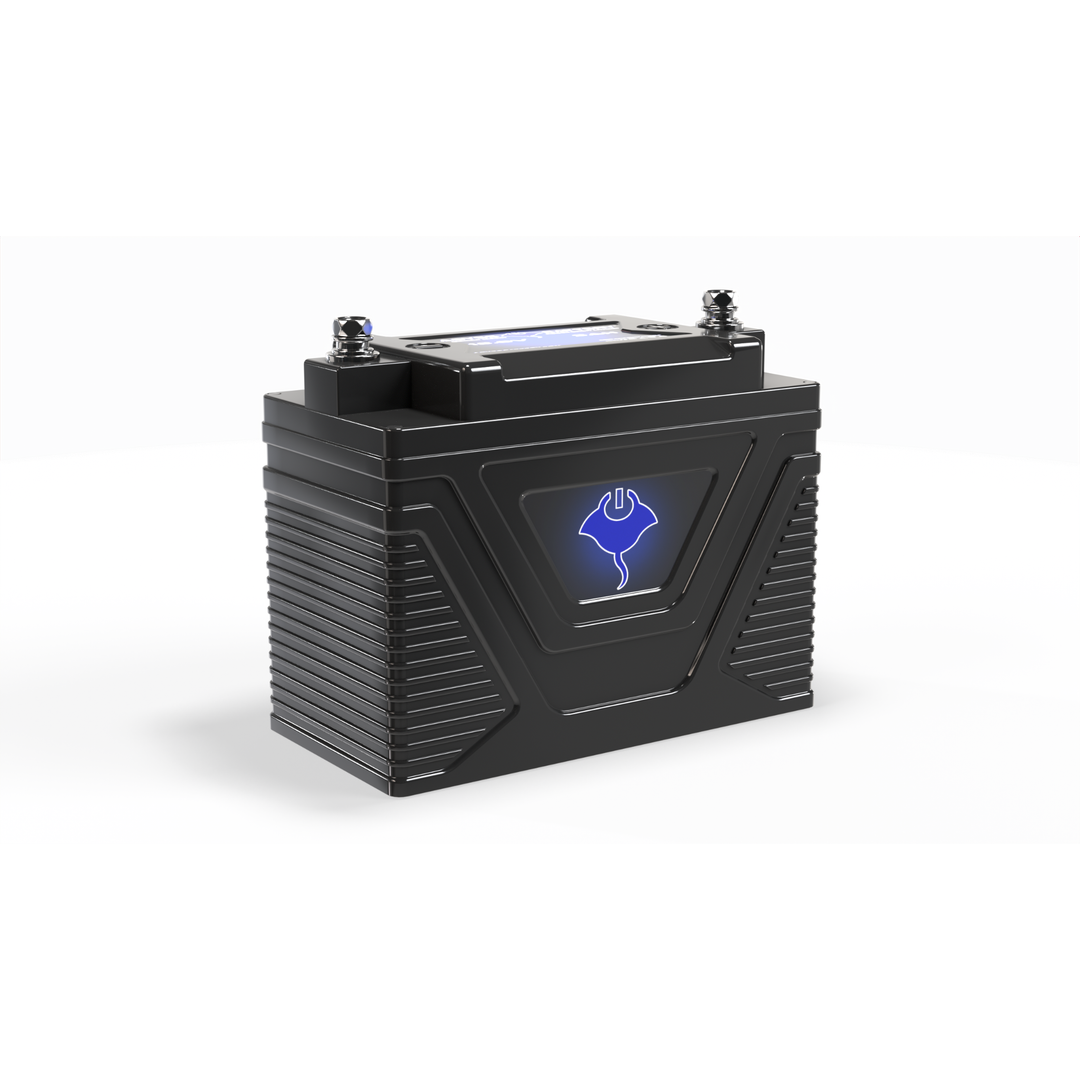 Compact black ABYSS® 12V 3Ah Power Sport Lithium starting battery with marine-grade waterproof design for jet skis, motorcycles, and kayak electronics.