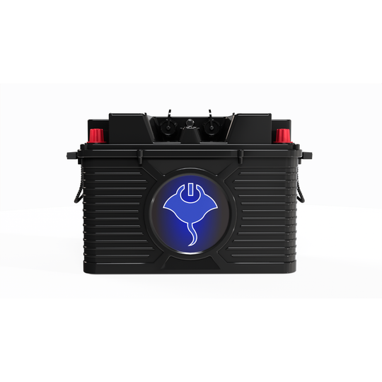 ABYSS 24V 110Ah dual-purpose lithium marine battery with NMEA 2000 compliance and IP67 sealing.