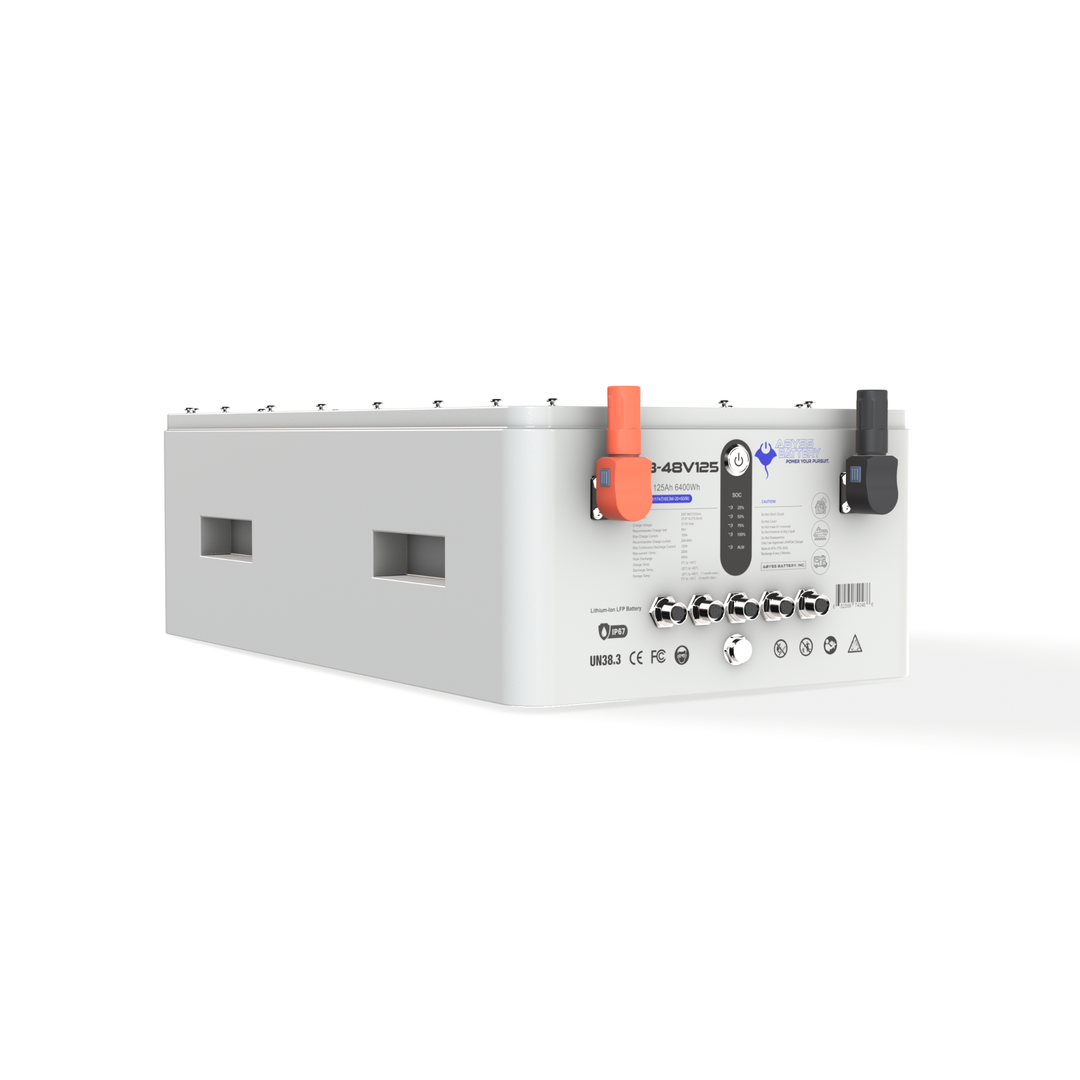 48V125Ah Lithium Marine House Battery with IP67 marine-grade enclosure, high-capacity 6.4kWh LiFePO4 pack, and Victron-compatible CANBUS communication.