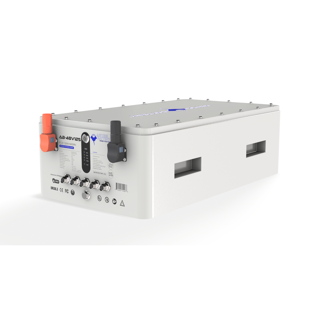 48V125Ah Lithium Marine House Battery with IP67 waterproof casing, high-capacity 51.2V LiFePO4 pack, Victron protocol compatibility, and multiple connections for marine electric propulsion and house loads.