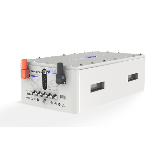 48V125Ah Lithium Marine House Battery with IP67 waterproof casing, high-capacity 51.2V LiFePO4 pack, Victron protocol compatibility, and multiple connections for marine electric propulsion and house loads.