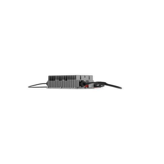 Marine lithium battery charger side view, 24V high-precision, sleek design.