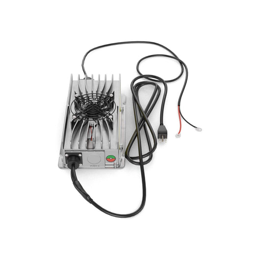ABYSS® On-Board 36V 10A high-precision marine lithium battery charger with cables and IP68 rating.