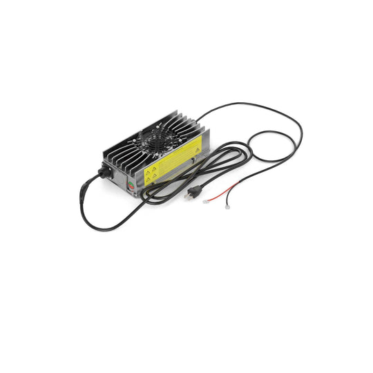 36V marine battery charger with cables, designed for lithium trolling motor batteries, features advanced safety and fast charging.