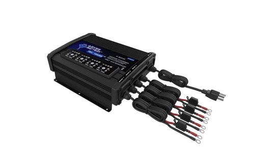 ABYSS® 4 Bank 12V On-Board Marine Battery Charger with LED indicators and pulse wake up mode.