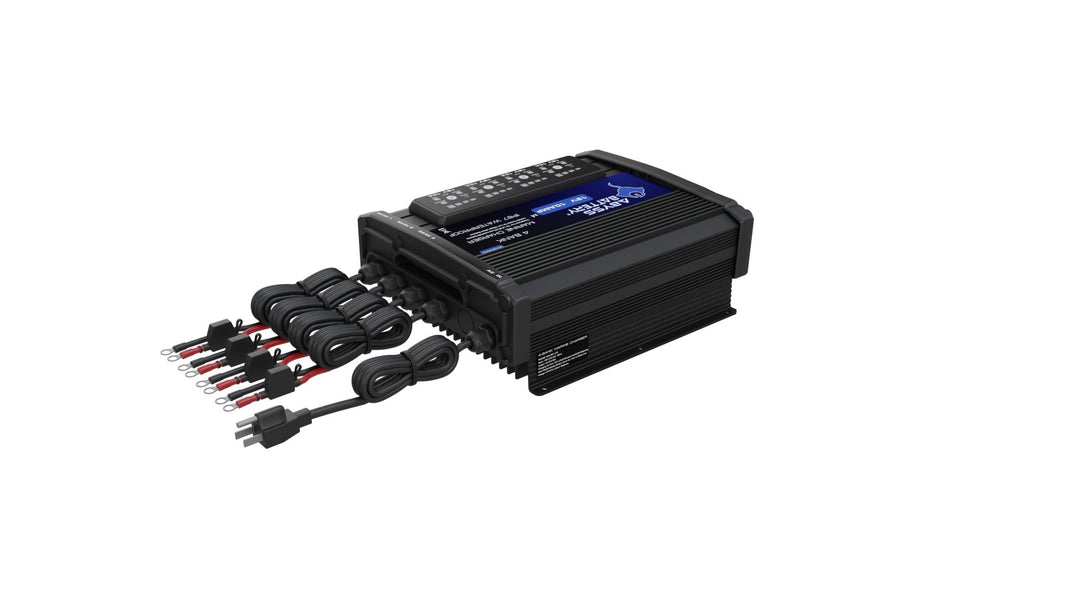 Quad-bank ABYSS® Marine Charger with attached battery cables