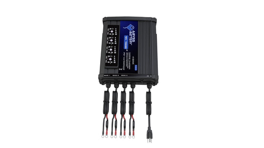 Quad-bank ABYSS® Marine Charger with attached battery cables