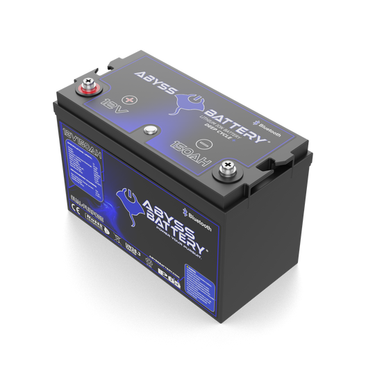 12V 150Ah dual purpose lithium marine battery with Bluetooth connectivity.