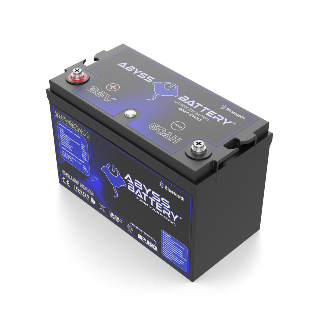 36V 60Ah lithium trolling motor battery by ABYSS® for marine use.