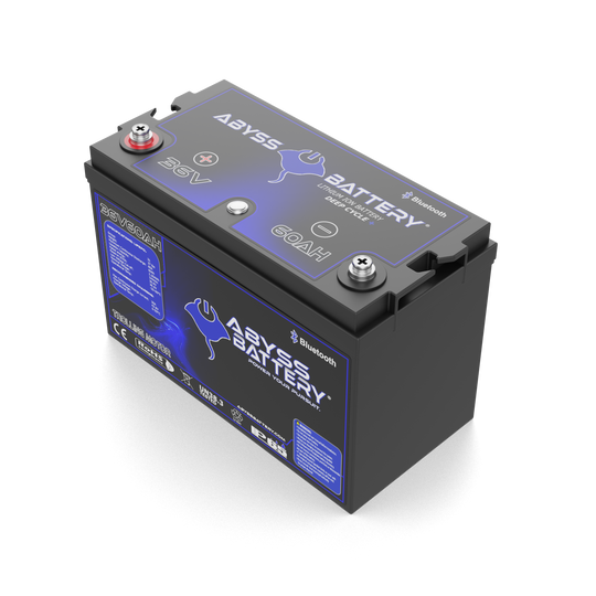 36V 60Ah lithium trolling motor battery by ABYSS® for marine use.