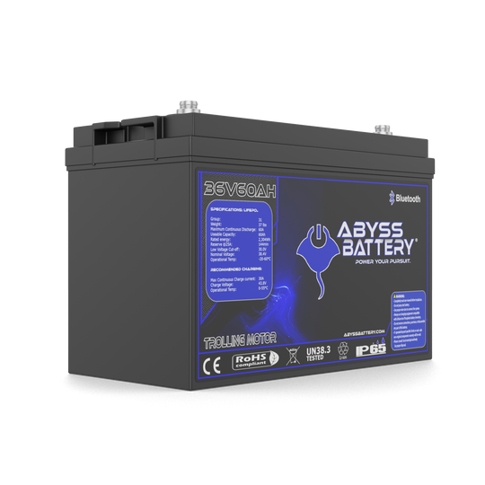 ABYSS® 36V 60Ah Lithium Trolling Motor Battery for reliable marine power.