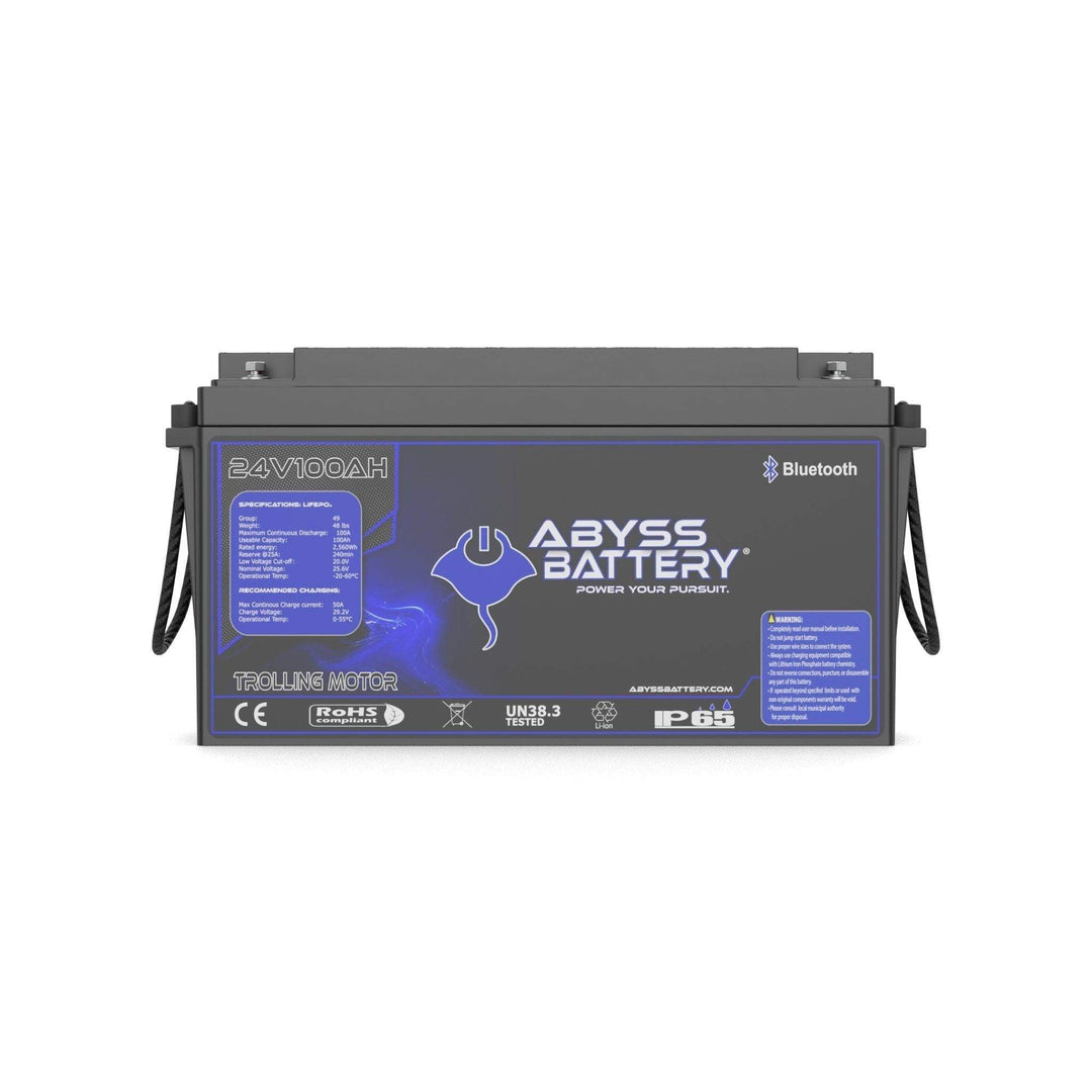 24V 100Ah lithium trolling motor battery for fishing boats and marine use.
