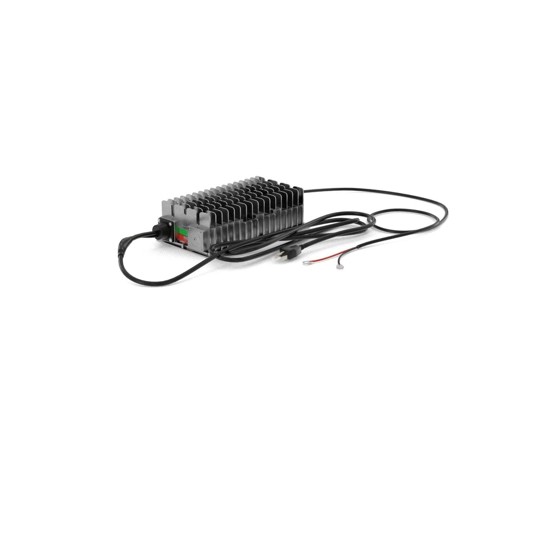 24 volt on board battery charger with cables and protective housing.